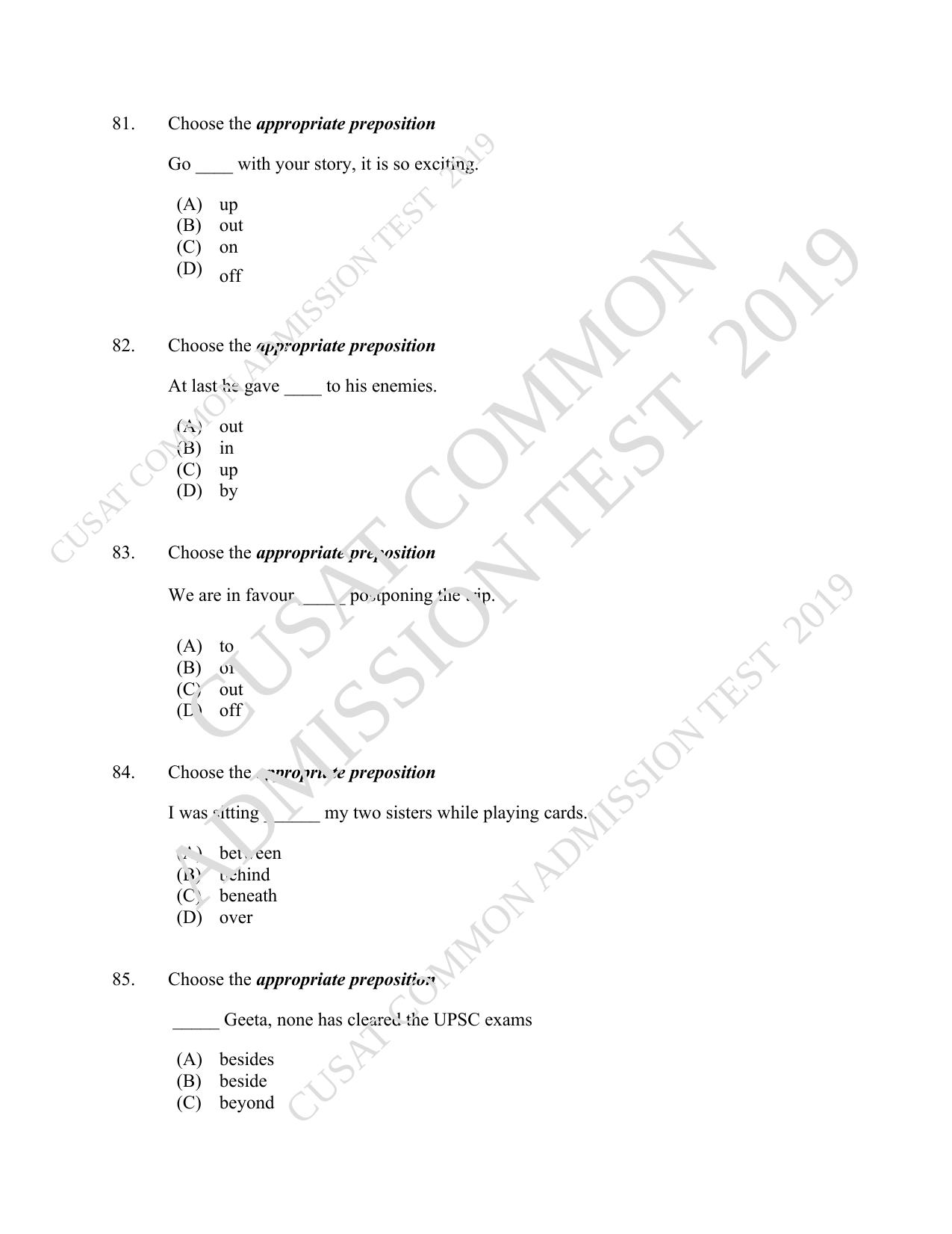 CUSAT CAT 2019 B.Voc Question Paper With Answer Key - Page 20