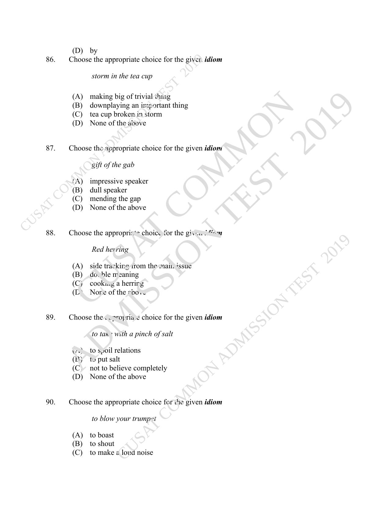 CUSAT CAT 2019 B.Voc Question Paper With Answer Key - Page 21
