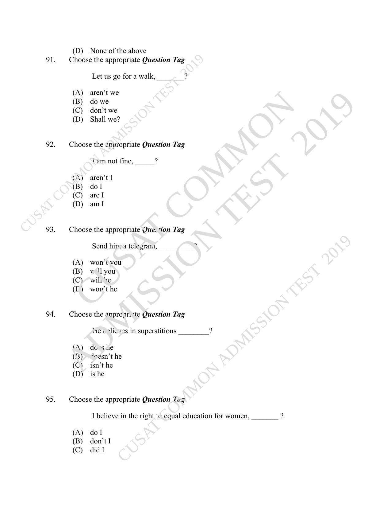 CUSAT CAT 2019 B.Voc Question Paper With Answer Key - Page 22