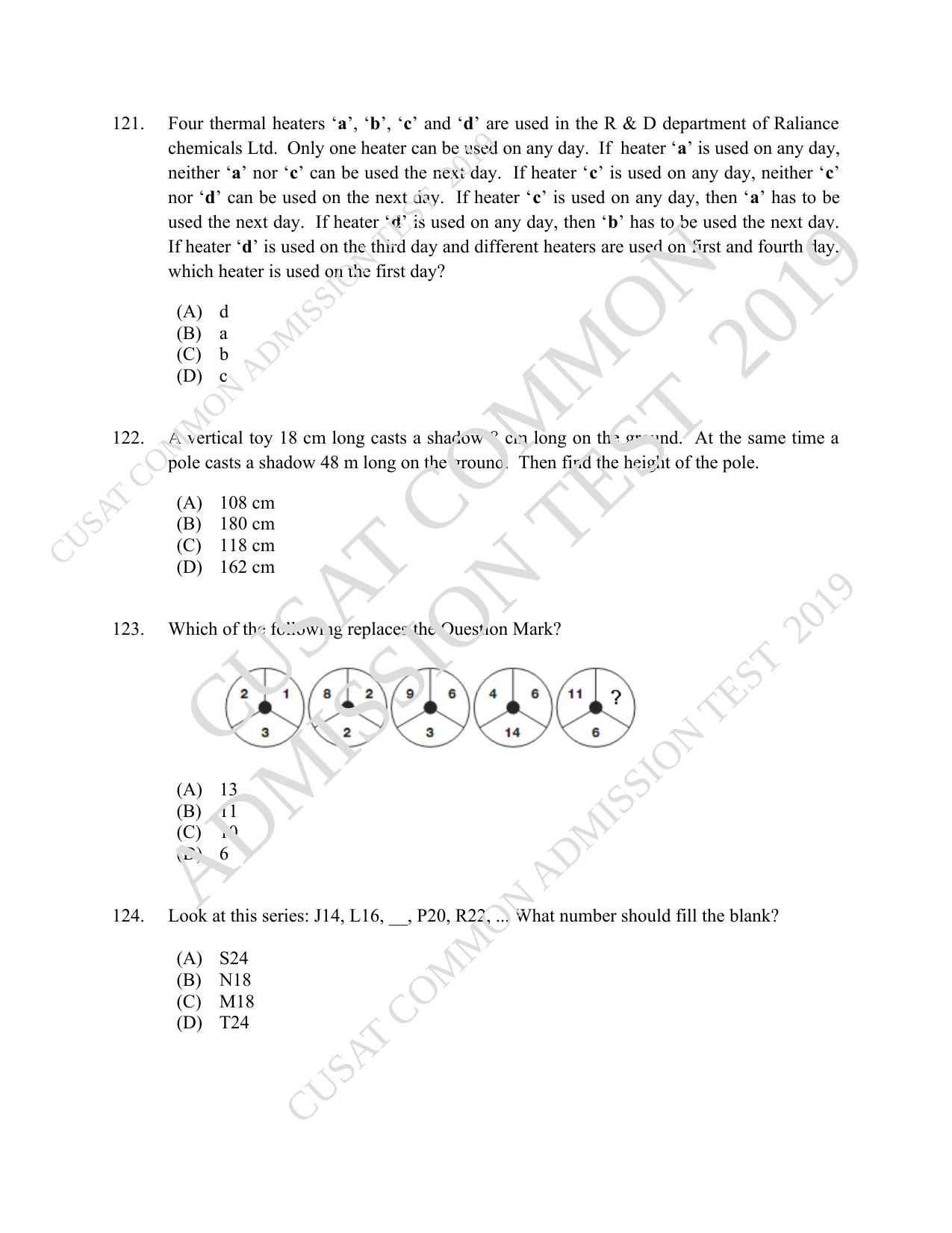 CUSAT CAT 2019 B.Voc Question Paper With Answer Key - Page 29