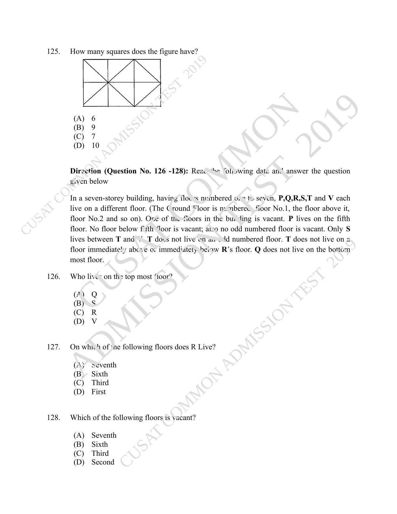 CUSAT CAT 2019 B.Voc Question Paper With Answer Key - Page 30