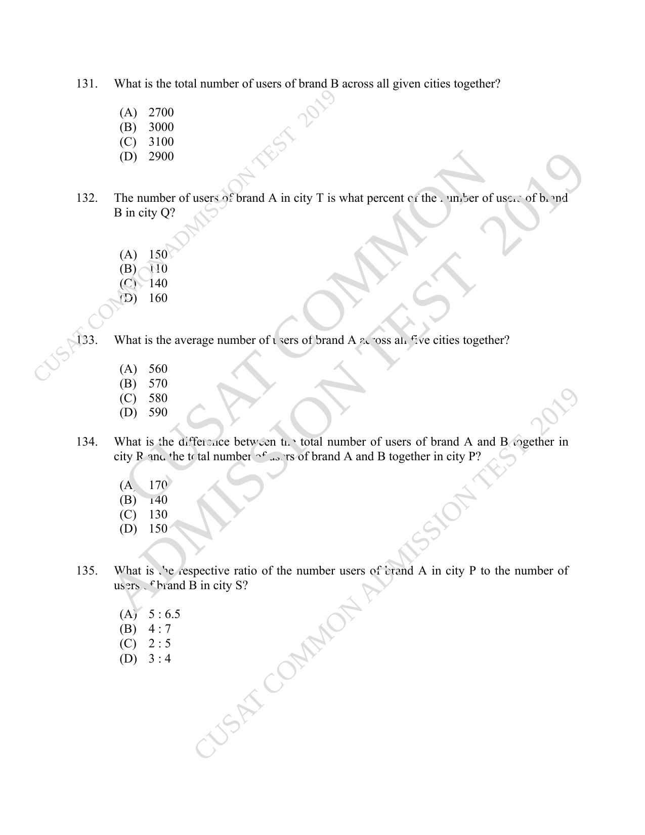 CUSAT CAT 2019 B.Voc Question Paper With Answer Key - Page 32