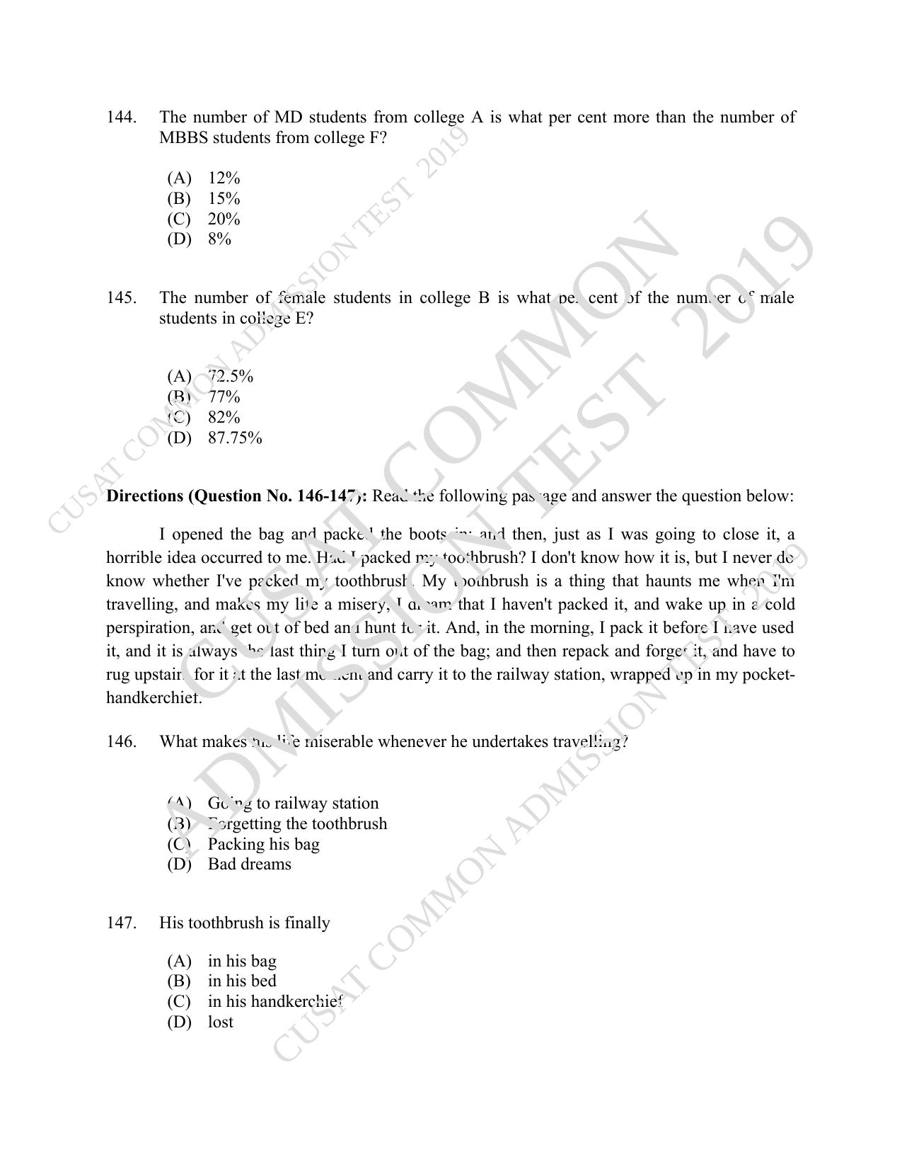 CUSAT CAT 2019 B.Voc Question Paper With Answer Key - Page 35