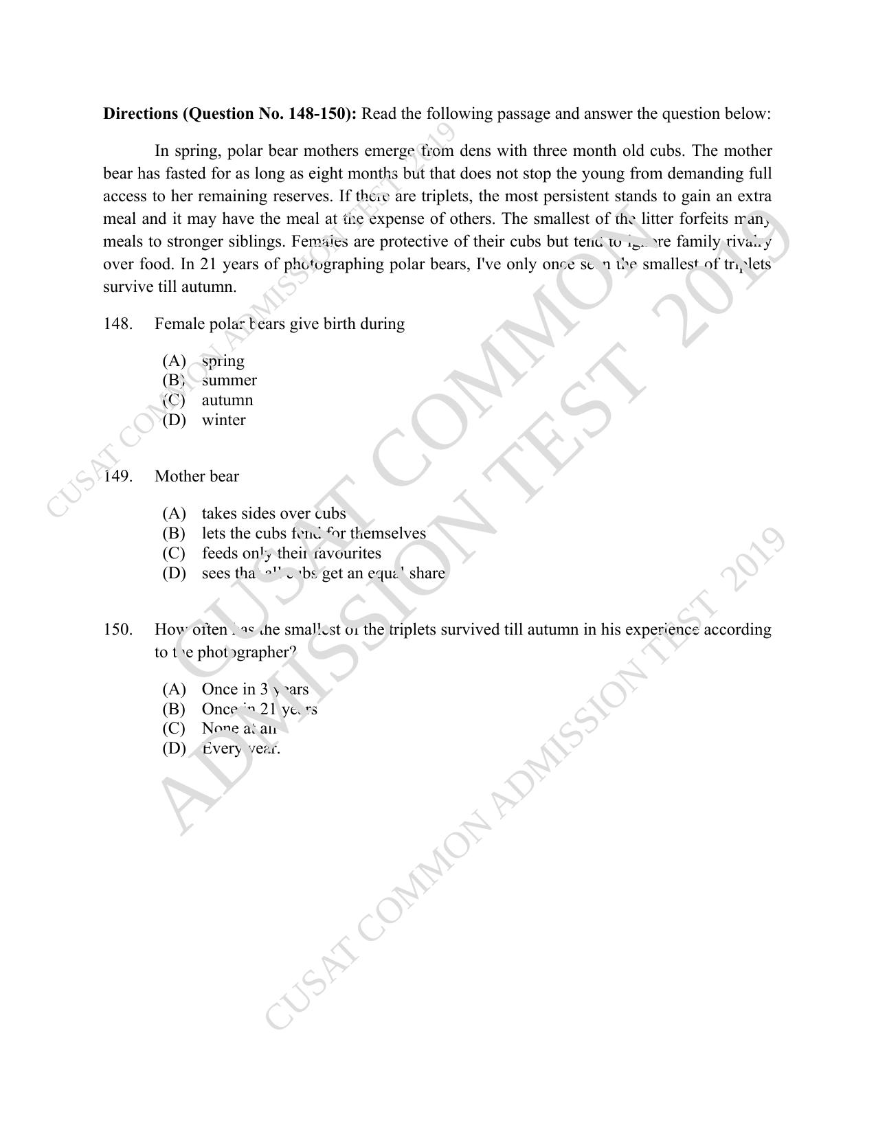 CUSAT CAT 2019 B.Voc Question Paper With Answer Key - Page 36
