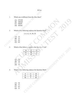CUSAT CAT 2019 B.Voc Question Paper With Answer Key