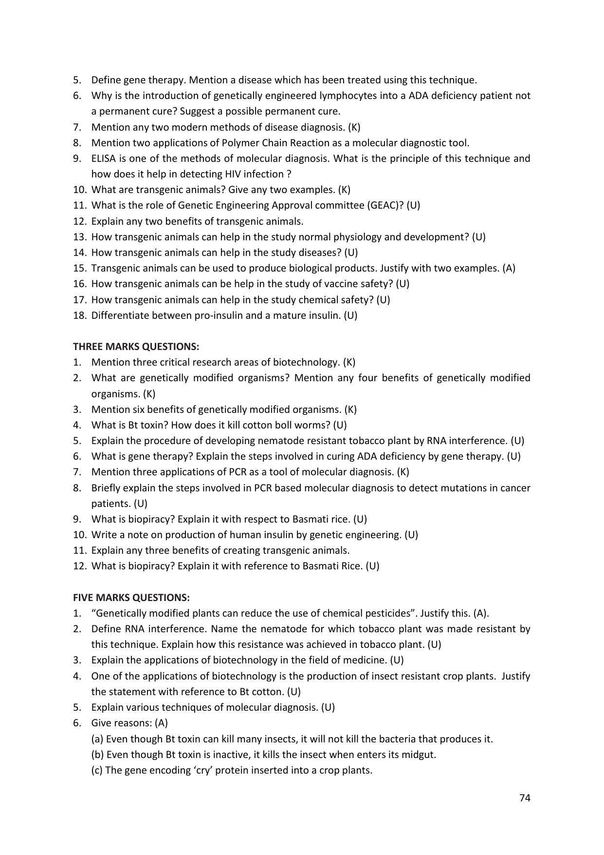 Karnataka 2nd PUC Question Bank for Biology - Page 74