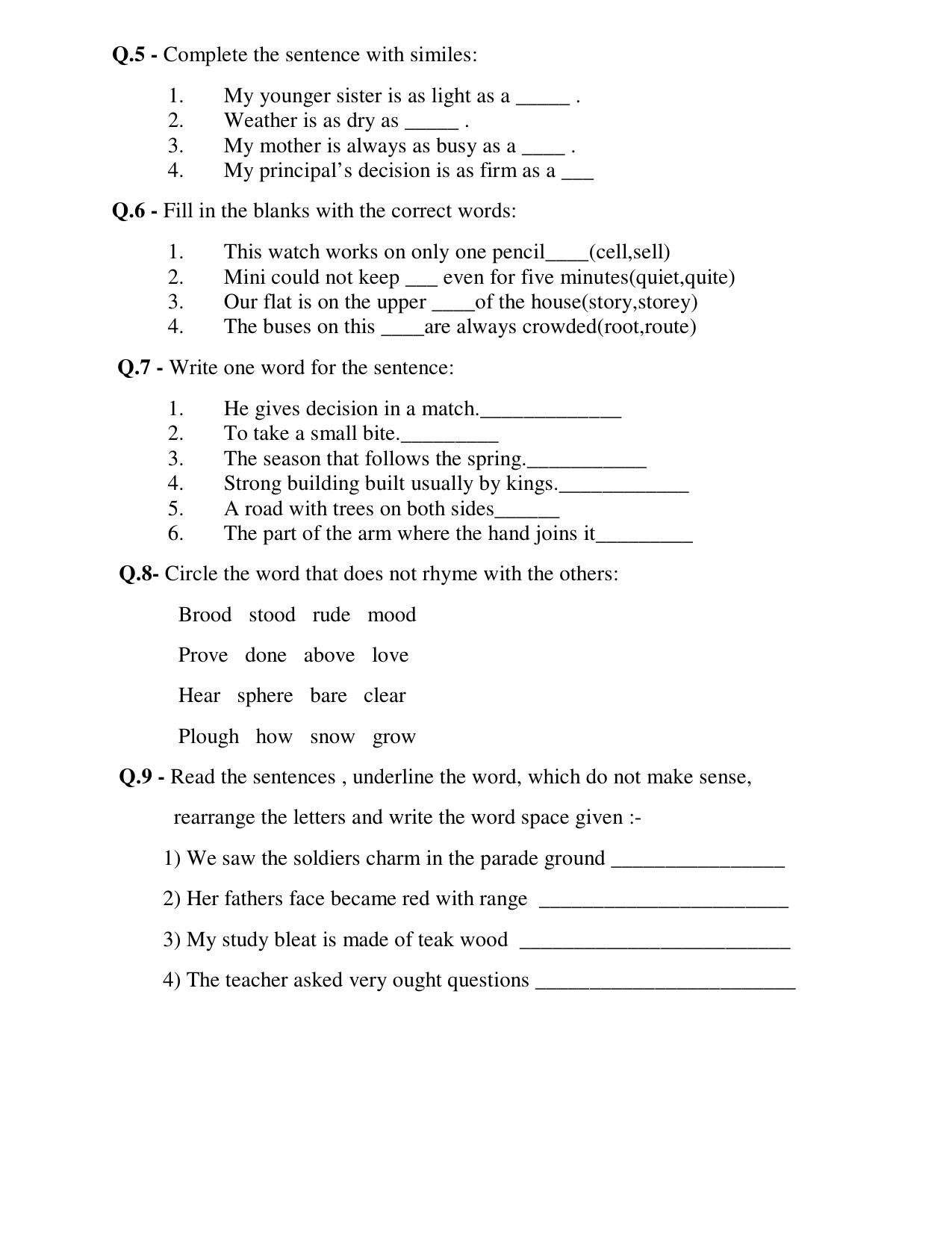 Worksheet for Class 4 English Assignment 6 - Page 2