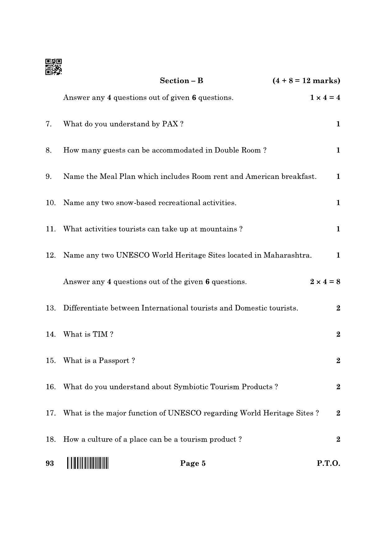 CBSE Class 10 93 Introduction To Tourism 2022 Question Paper - Page 5