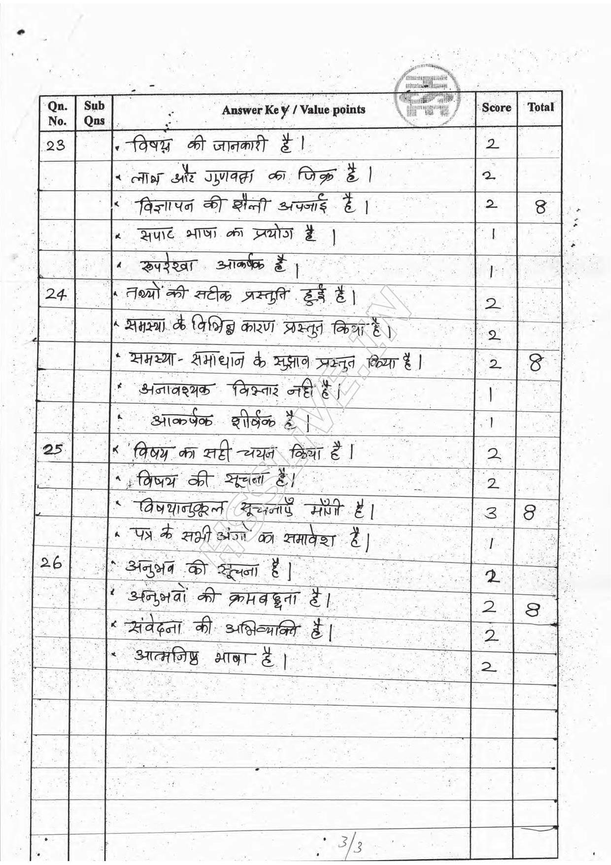 Kerala Plus One 2016 Hindi Improvement Answer Key - Page 3
