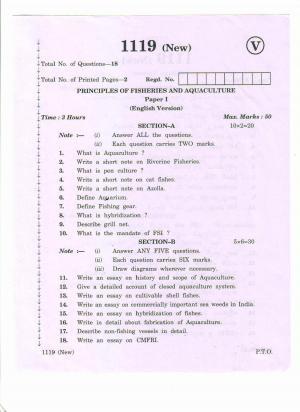 AP Inter 2nd Year Vocational Question Paper March - 2020 -  Principles of Fisheries and Aqua culture-I