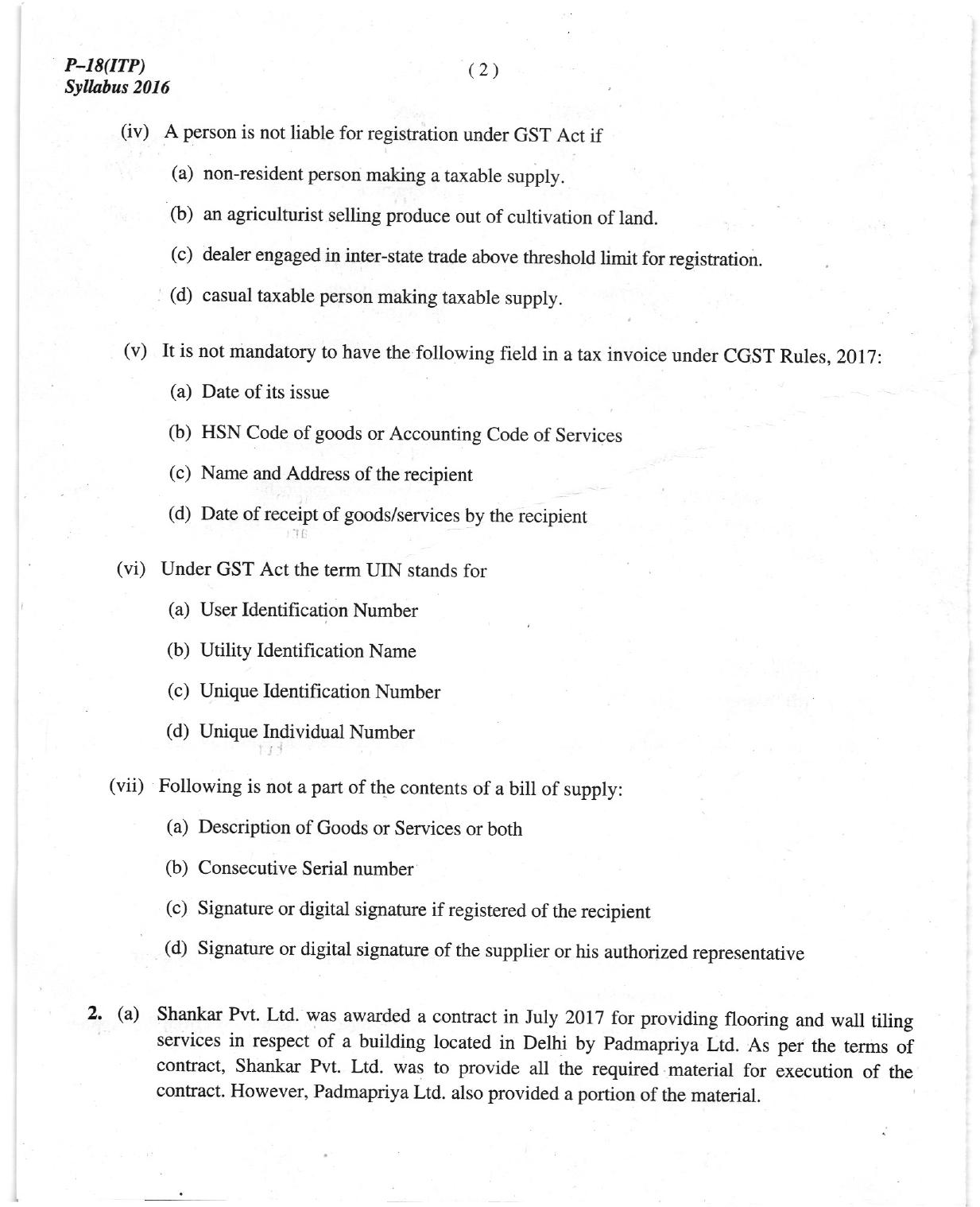 ICMAI Dec 2018 Indirect Tax Laws and Practise Question Paper (Final) - Page 2