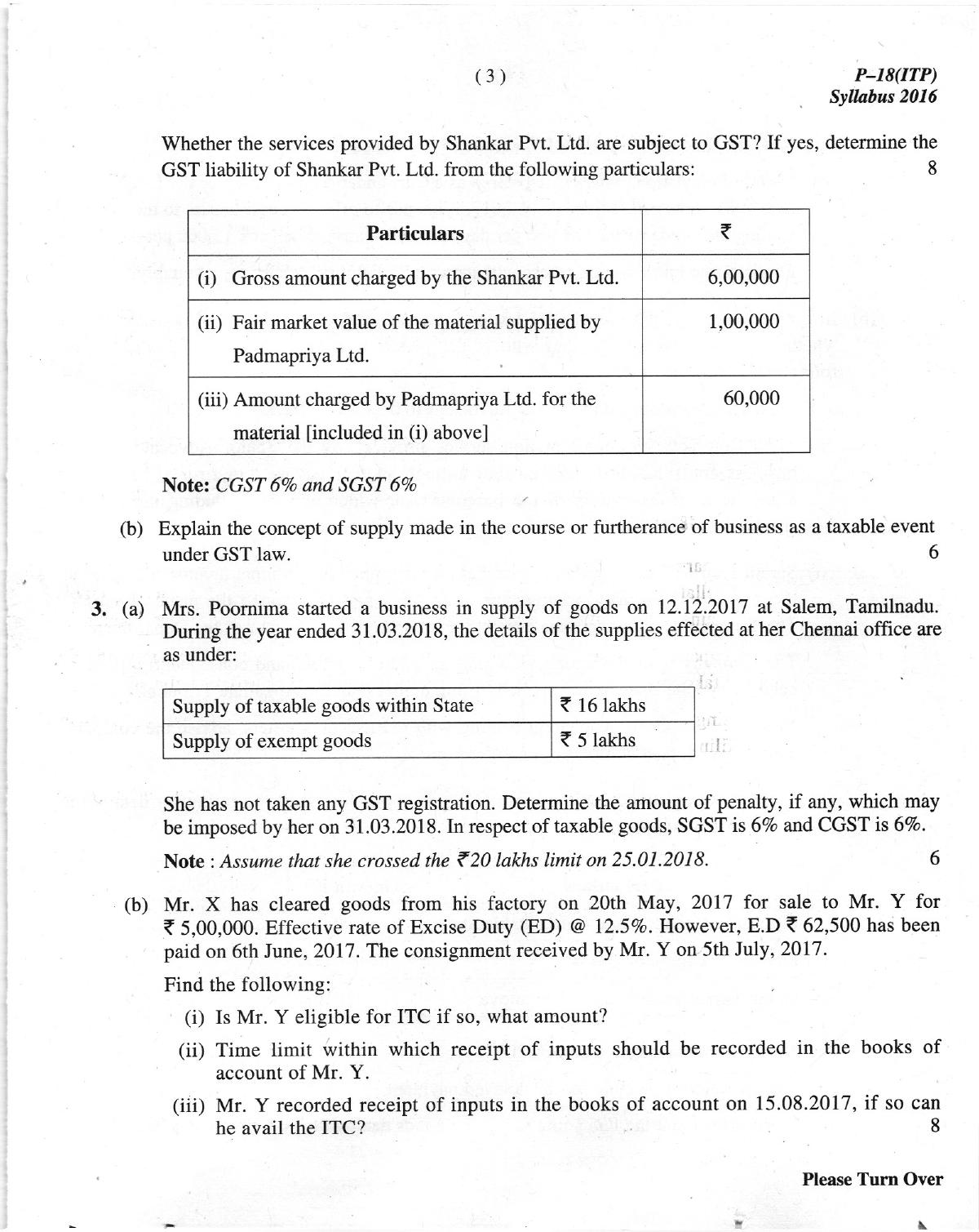 ICMAI Dec 2018 Indirect Tax Laws and Practise Question Paper (Final) - Page 3