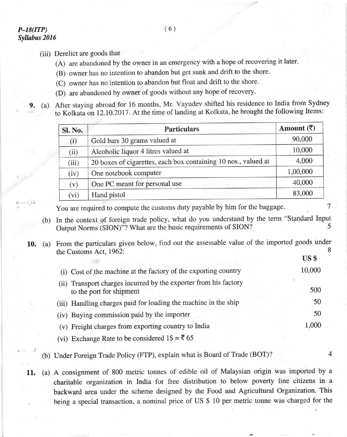 ICMAI Dec 2018 Indirect Tax Laws and Practise Question Paper (Final) - Page 6