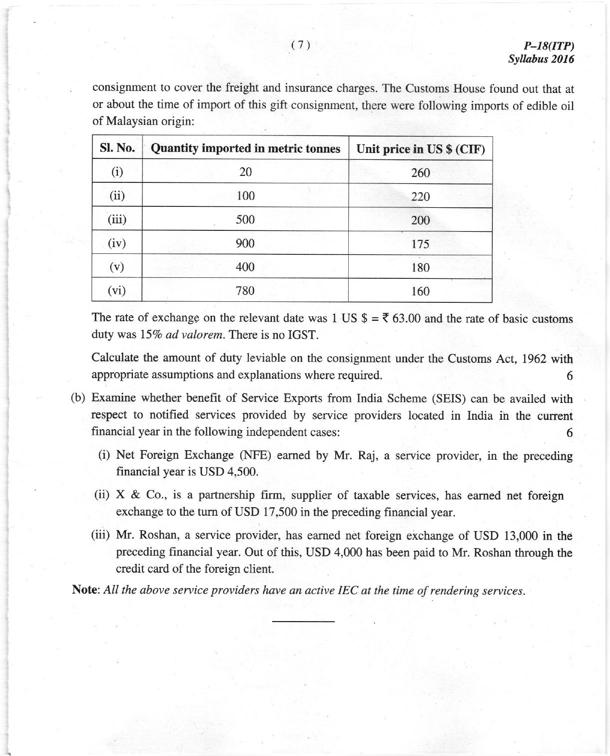 ICMAI Dec 2018 Indirect Tax Laws and Practise Question Paper (Final) - Page 7