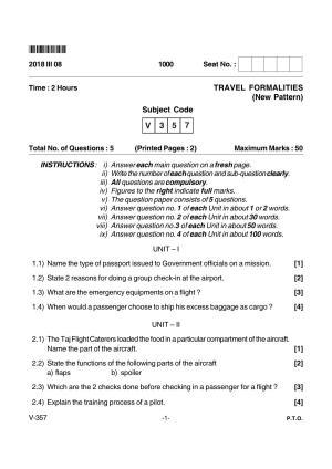 Goa Board Class 12 Travel Formalities  Voc 357 New Pattern (March 2018) Question Paper