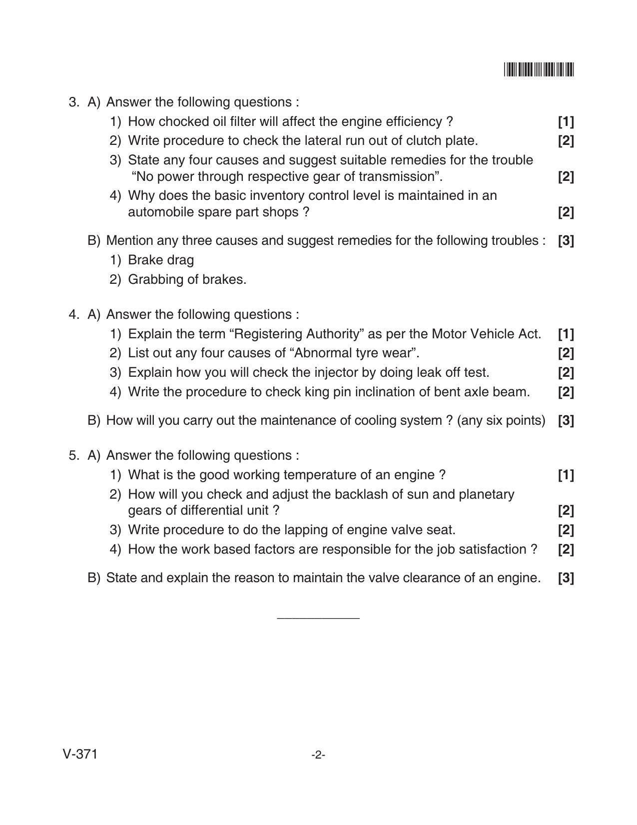 Goa Board Class 12 Auto Servicing & Garage Management  Voc 371 (June 2018) Question Paper - Page 2