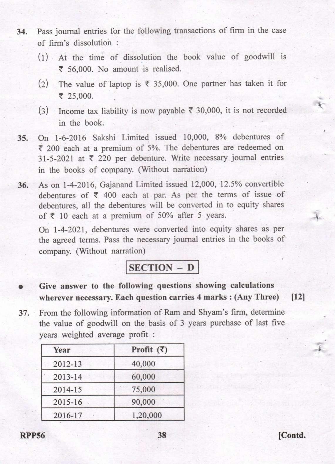 Gujarat Board Class 12th Question Paper 2022: (GHE) Elements of Accountancy - Page 38