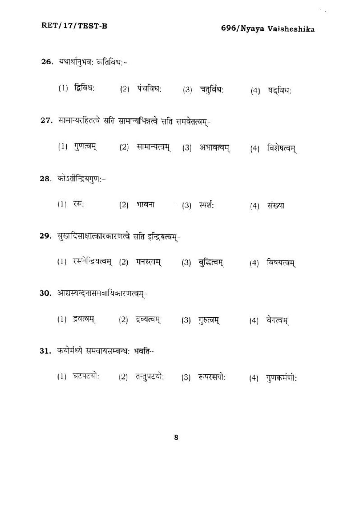 BHU RET NYAYA VISHESHIKHA 2017 Question Paper - Page 9