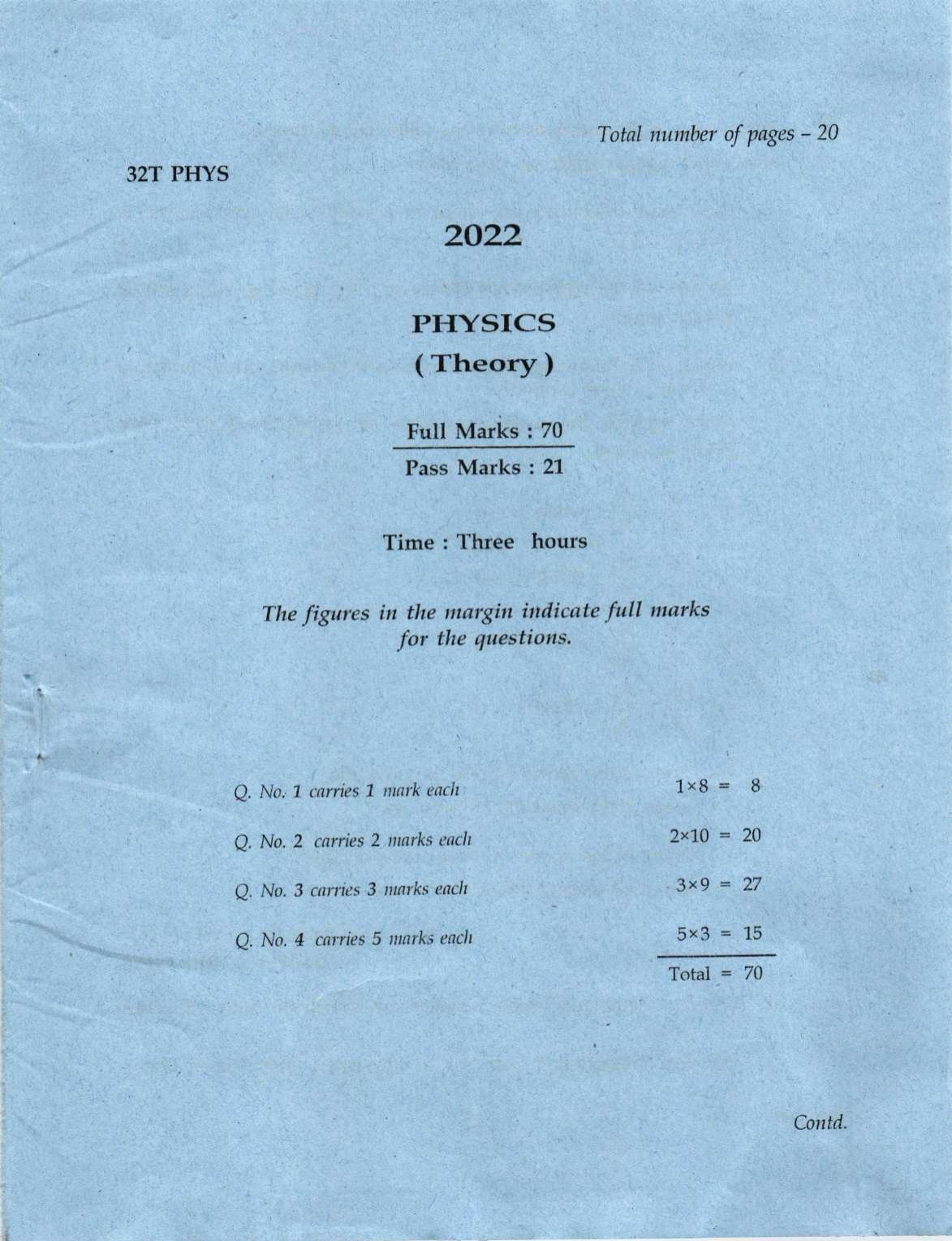 Assam HS 2nd Year Physics 2022 Question Paper - Page 1