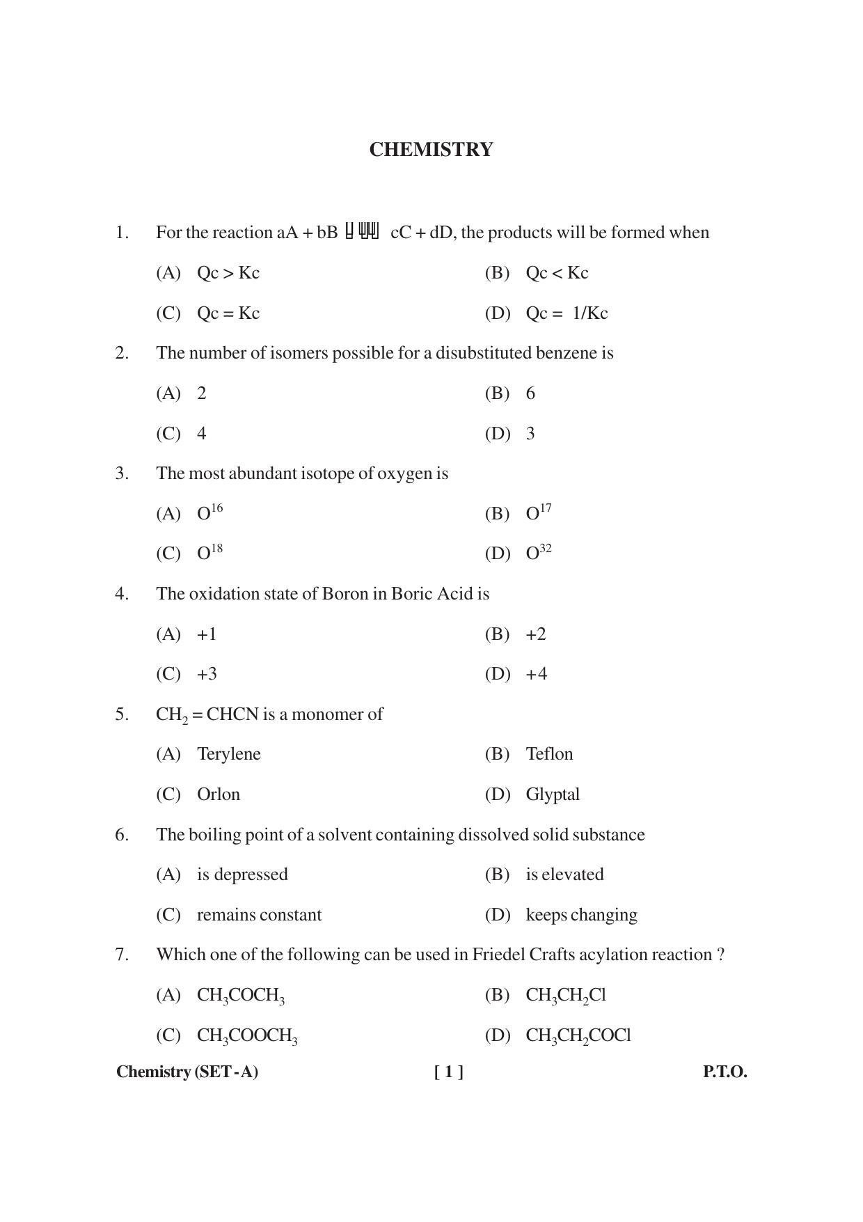 MBSE HSSLC Chemistry Sample Paper - Page 1