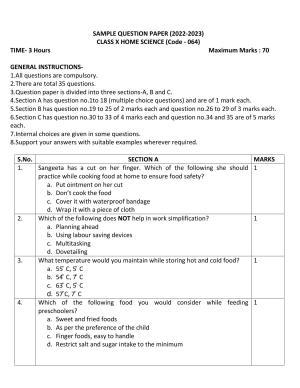 CBSE Class 10 Home Science Sample Papers 2023