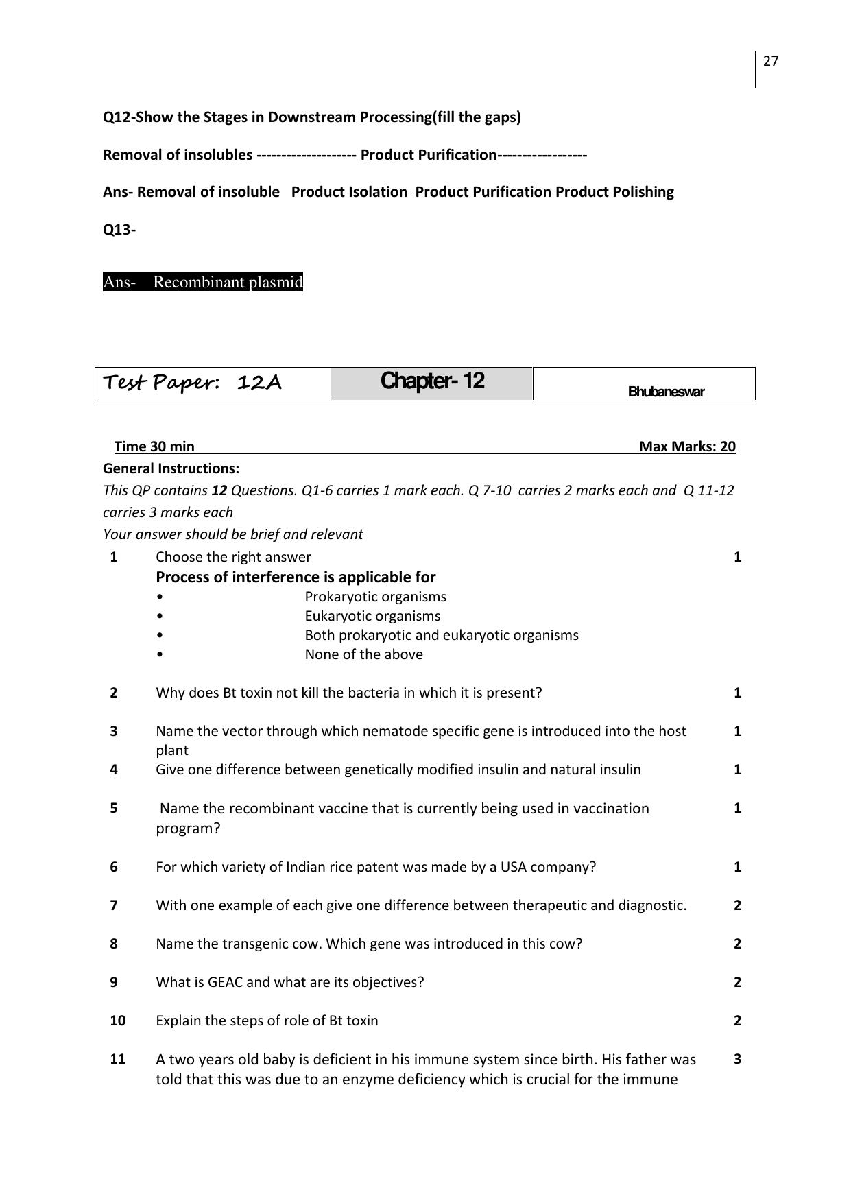 CBSE Worksheets for Class 12 Biology All Chapters - Page 27