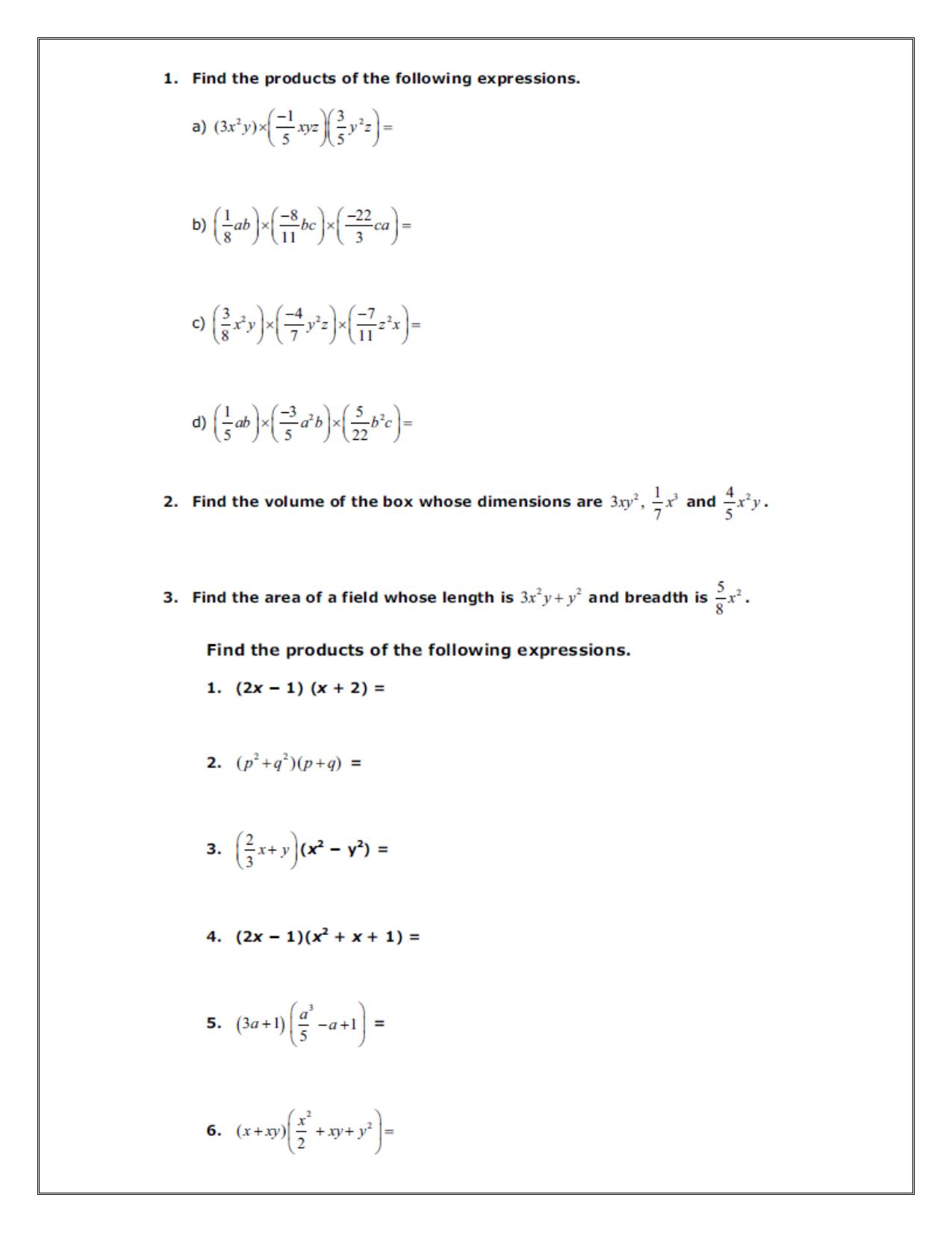 CBSE Worksheets for Class 8 Mathematics Algebraic Expressions and Identities Assignment 3 - Page 3