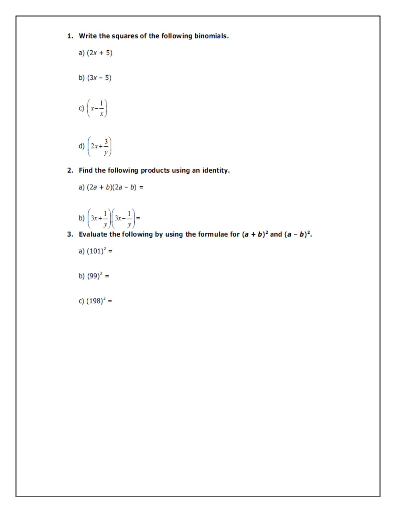 CBSE Worksheets for Class 8 Mathematics Algebraic Expressions and Identities Assignment 3 - Page 4