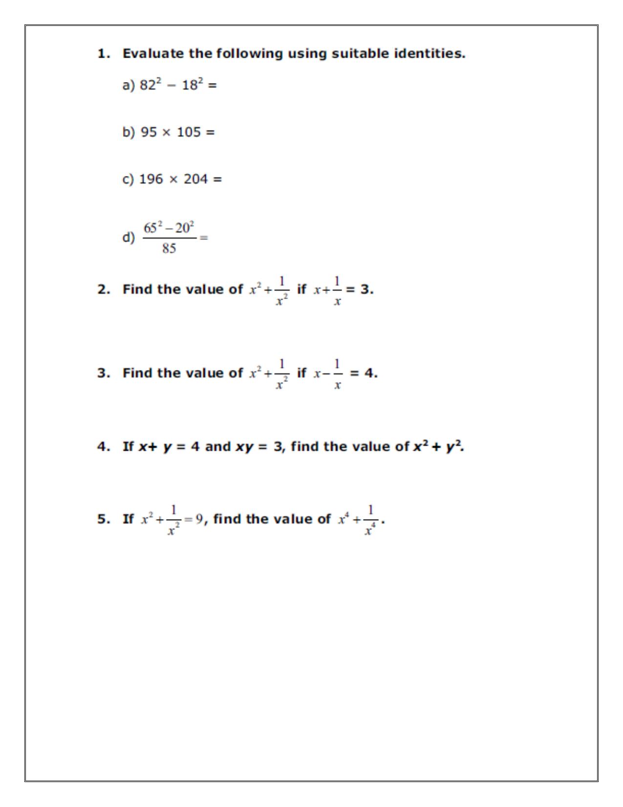 CBSE Worksheets for Class 8 Mathematics Algebraic Expressions and Identities Assignment 3 - Page 5