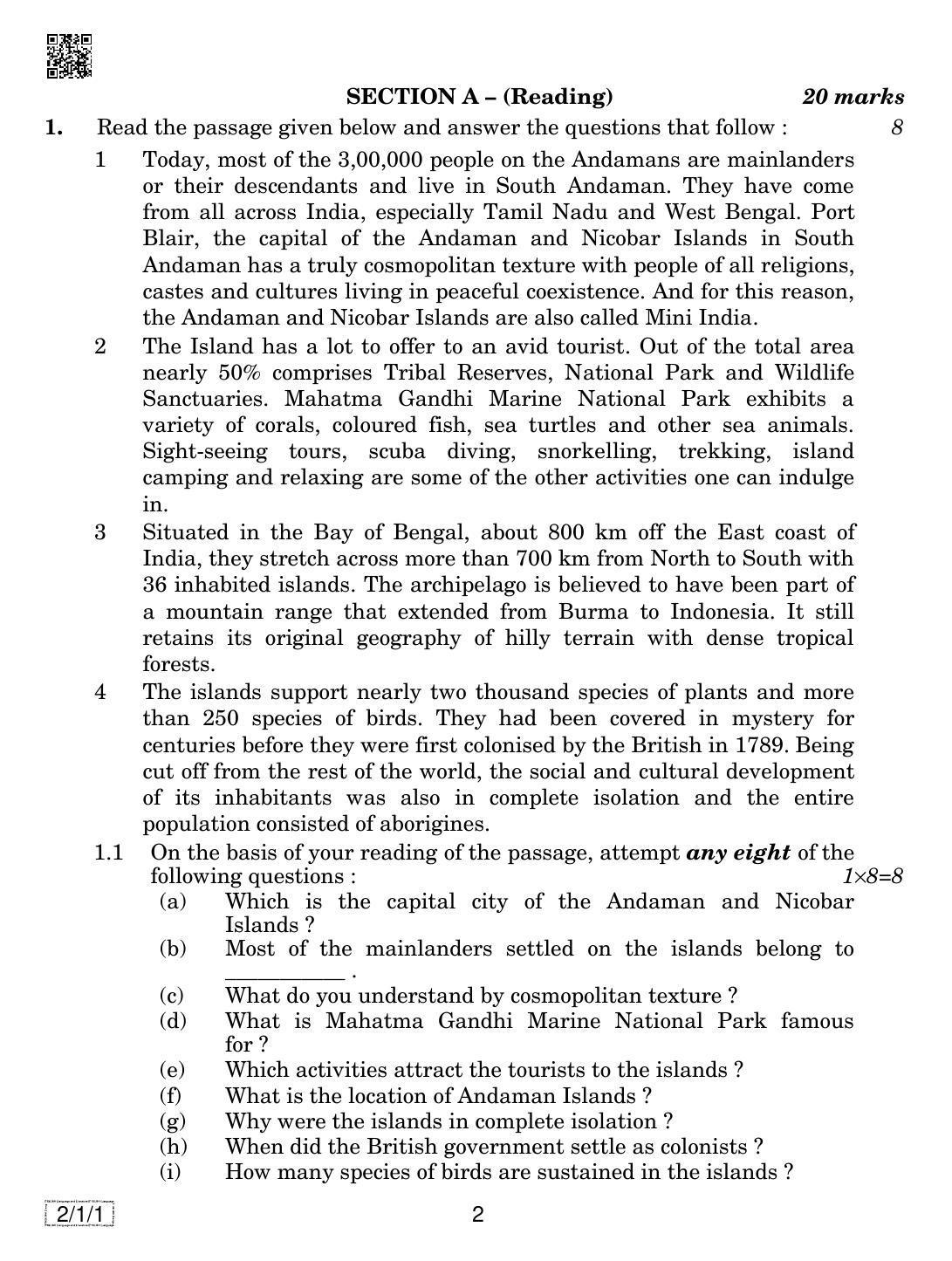 CBSE Class 10 2-1-1 ENGLISH LANG. & LIT. 2019 Compartment Question Paper - Page 2