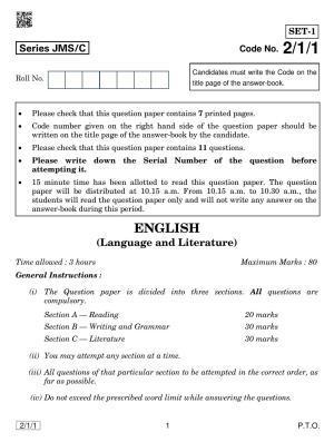 CBSE Class 10 2-1-1 ENGLISH LANG. & LIT. 2019 Compartment Question Paper