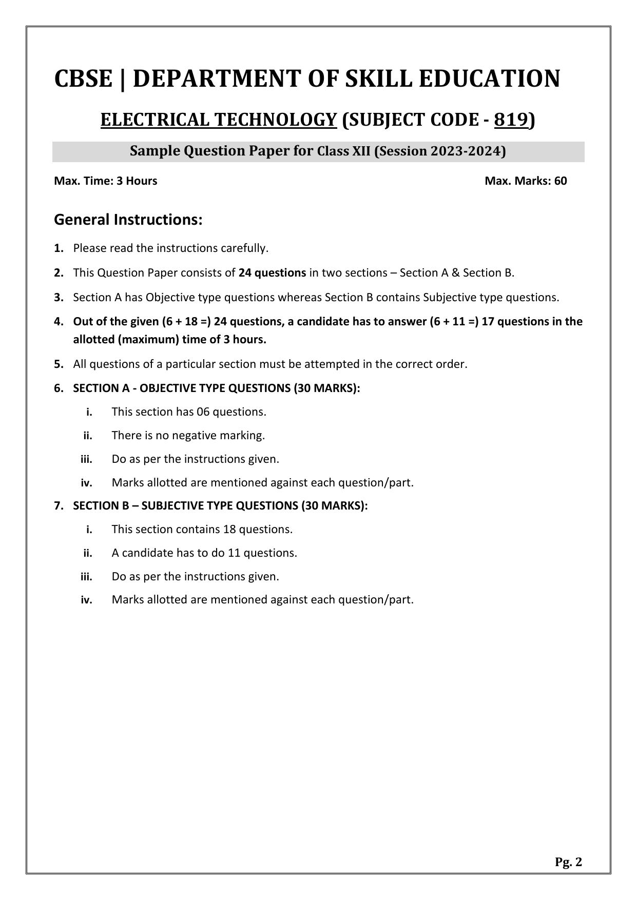 CBSE Class 12 (Skill Education) Electrical Technology 2024 Sample Paper - Page 2