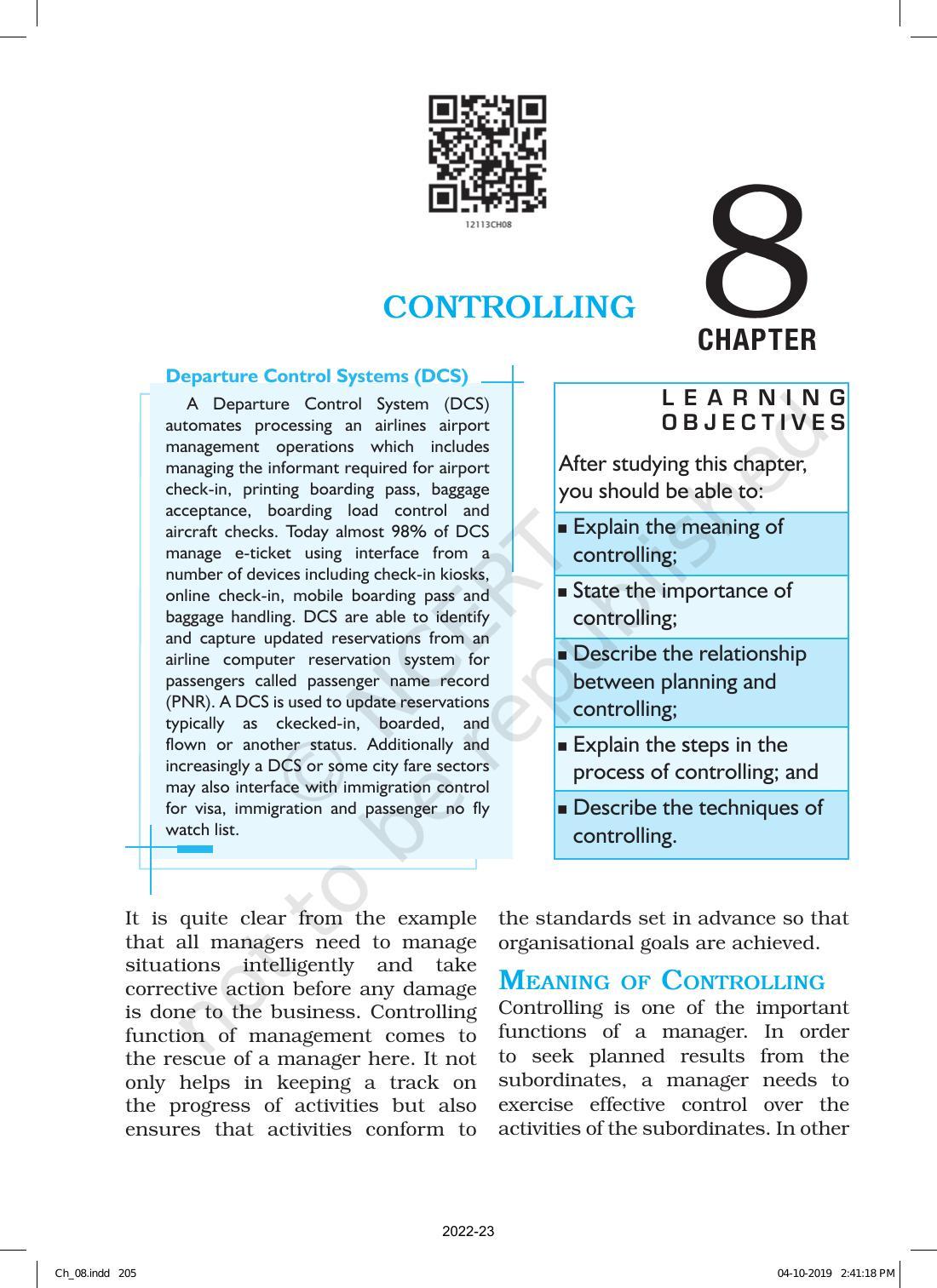 NCERT Book for Class 12 Business Studies Chapter 8 Controlling - Page 1