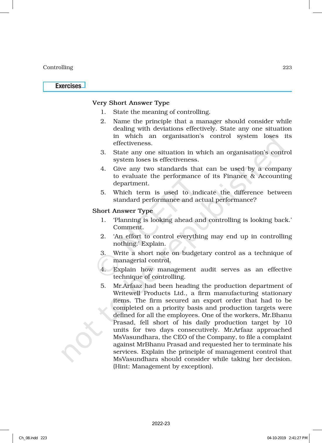 NCERT Book for Class 12 Business Studies Chapter 8 Controlling - Page 19