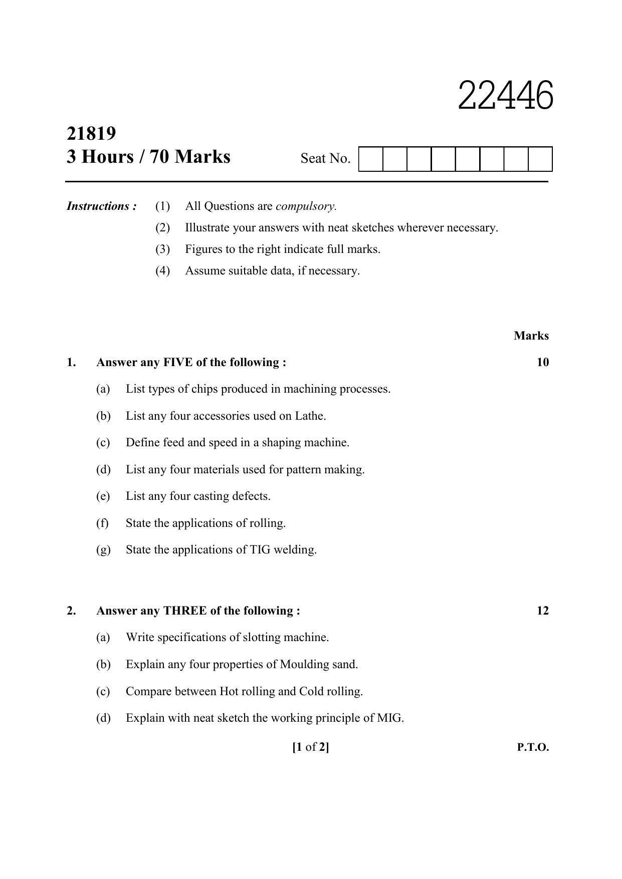 MSBTE Summer Question Paper 2019 - MPR - Page 1