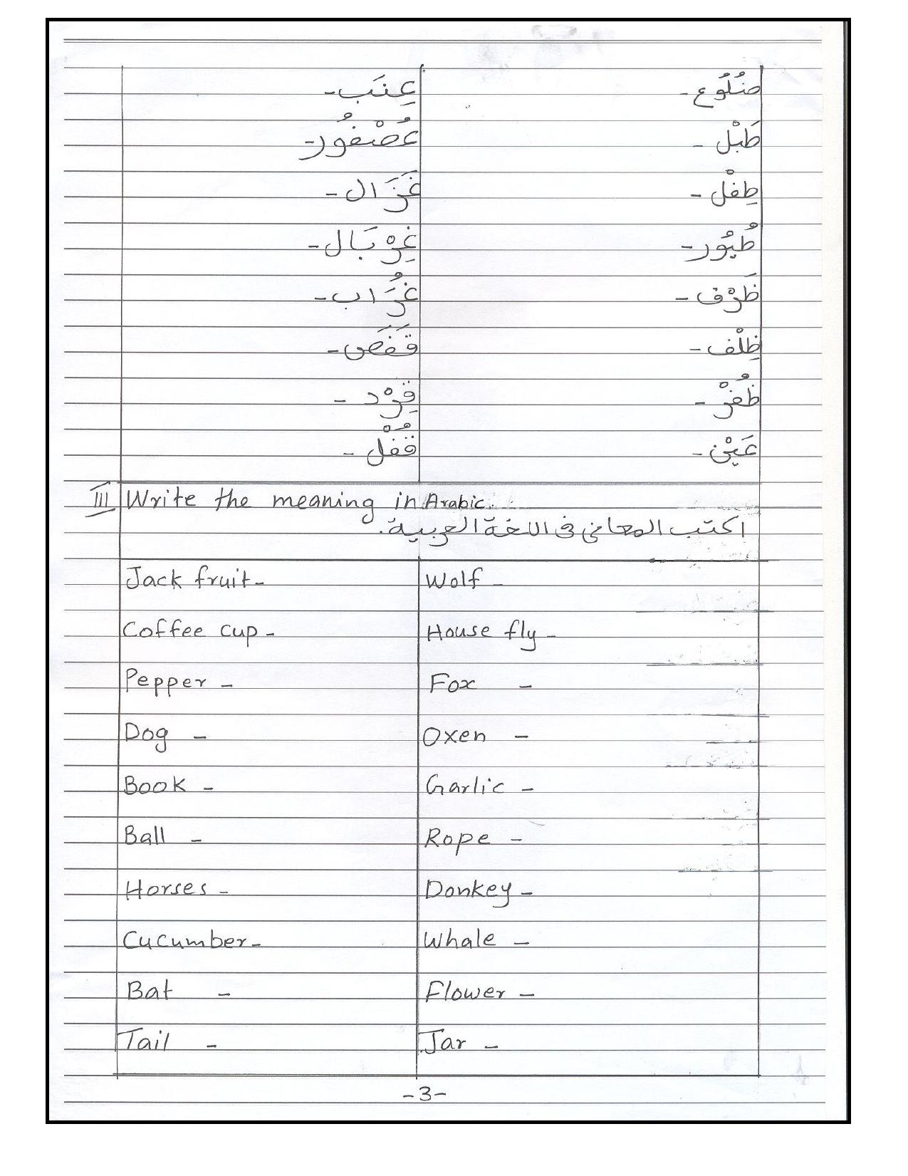Worksheet for Class 3 Arabic Assignment 2 - Page 3