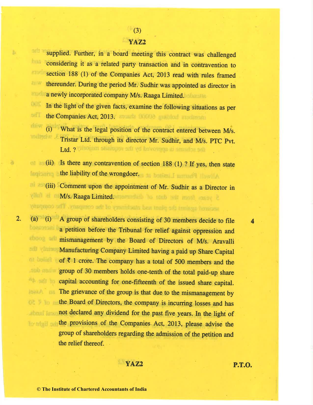 CA Final May 2019 Question Paper - Paper 4 – Corporate & Economic Laws - Page 3