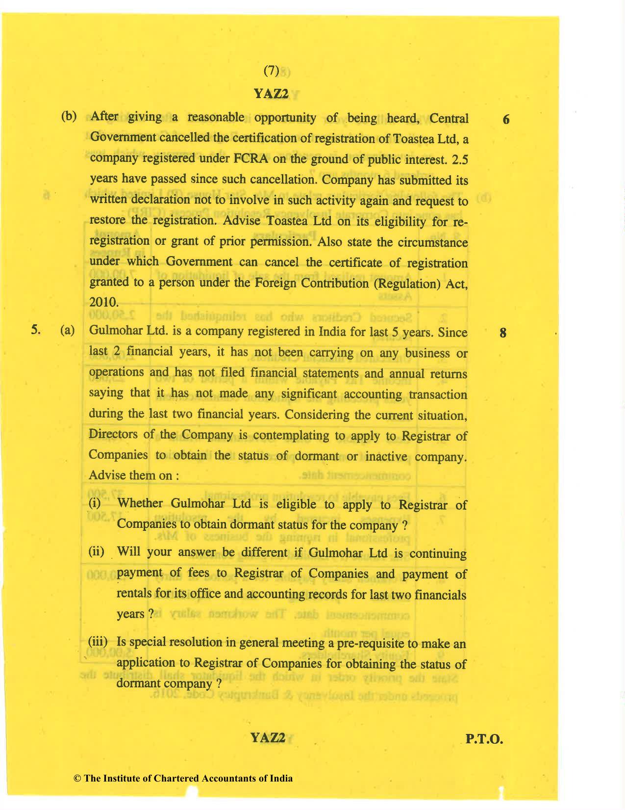 CA Final May 2019 Question Paper - Paper 4 – Corporate & Economic Laws - Page 7