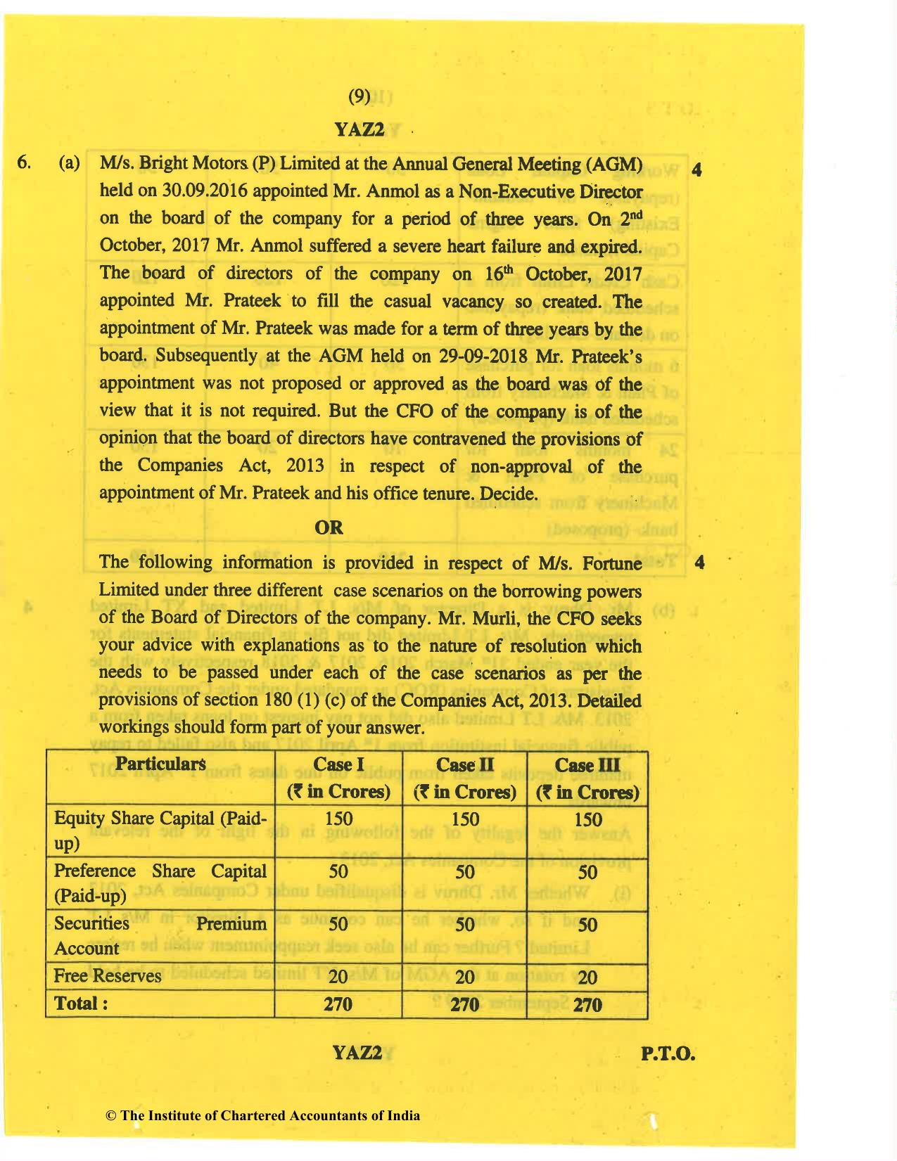 CA Final May 2019 Question Paper - Paper 4 – Corporate & Economic Laws - Page 9