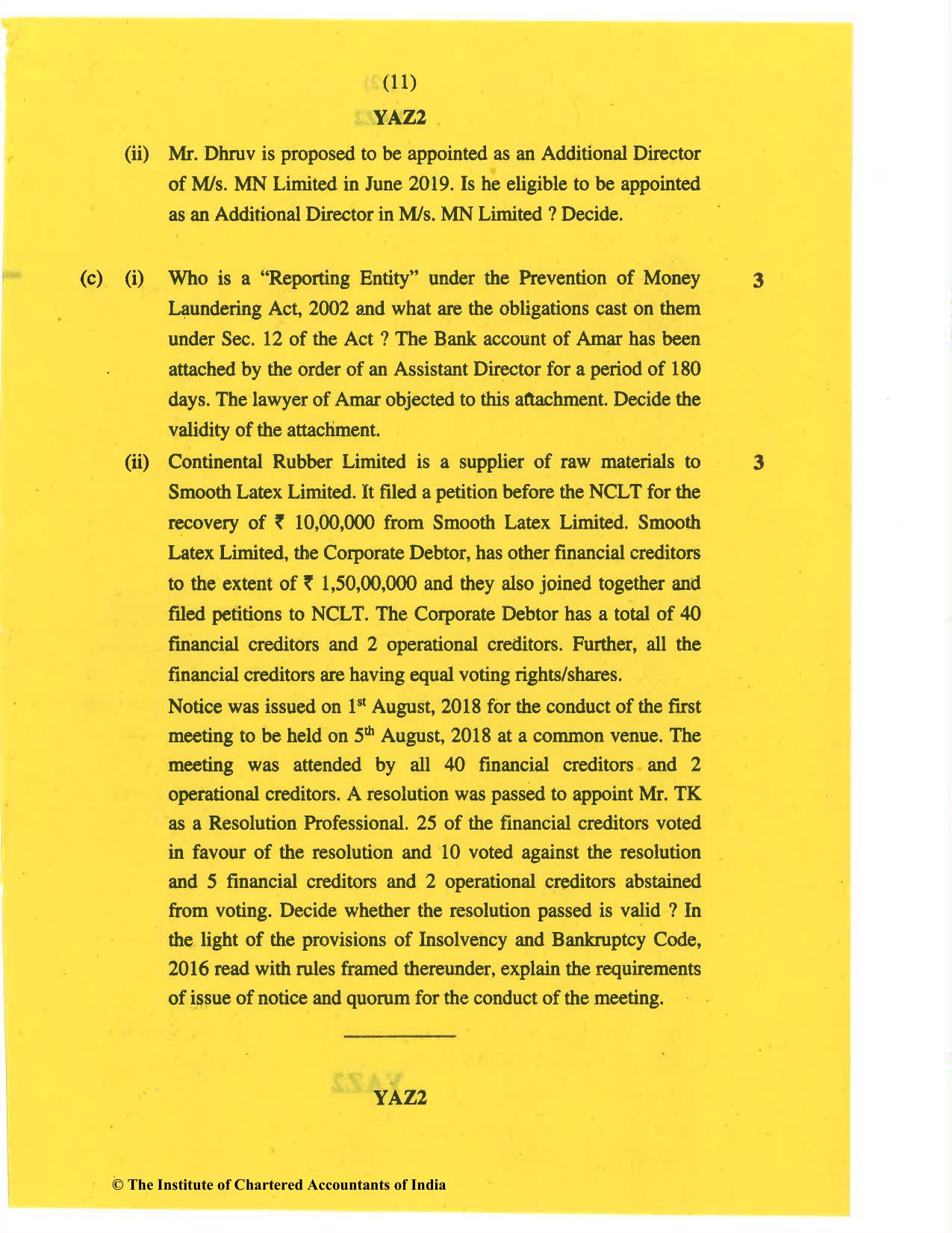 CA Final May 2019 Question Paper - Paper 4 – Corporate & Economic Laws - Page 11