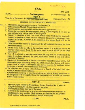 CA Final May 2019 Question Paper - Paper 4 – Corporate & Economic Laws
