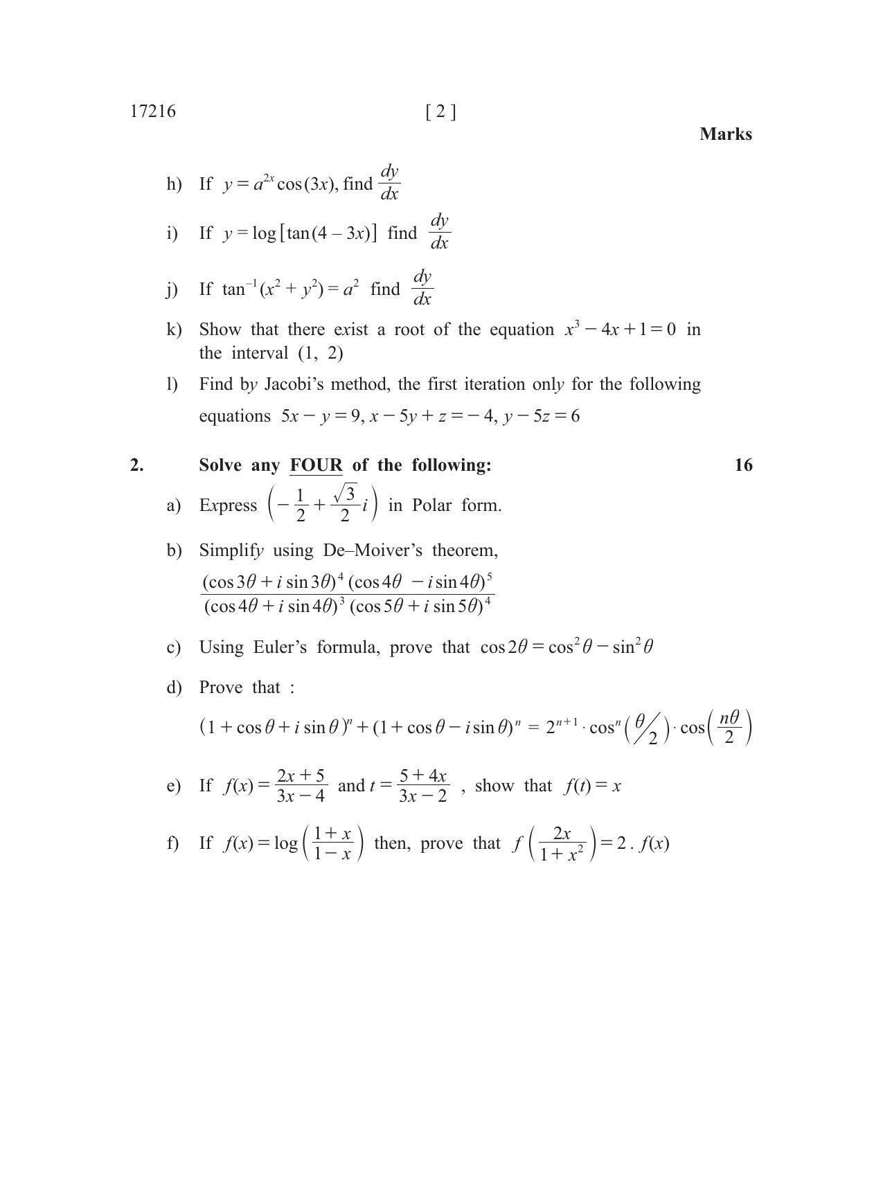 MSBTE Summer Question Paper 2019 - Engineering Mathematics - Page 2