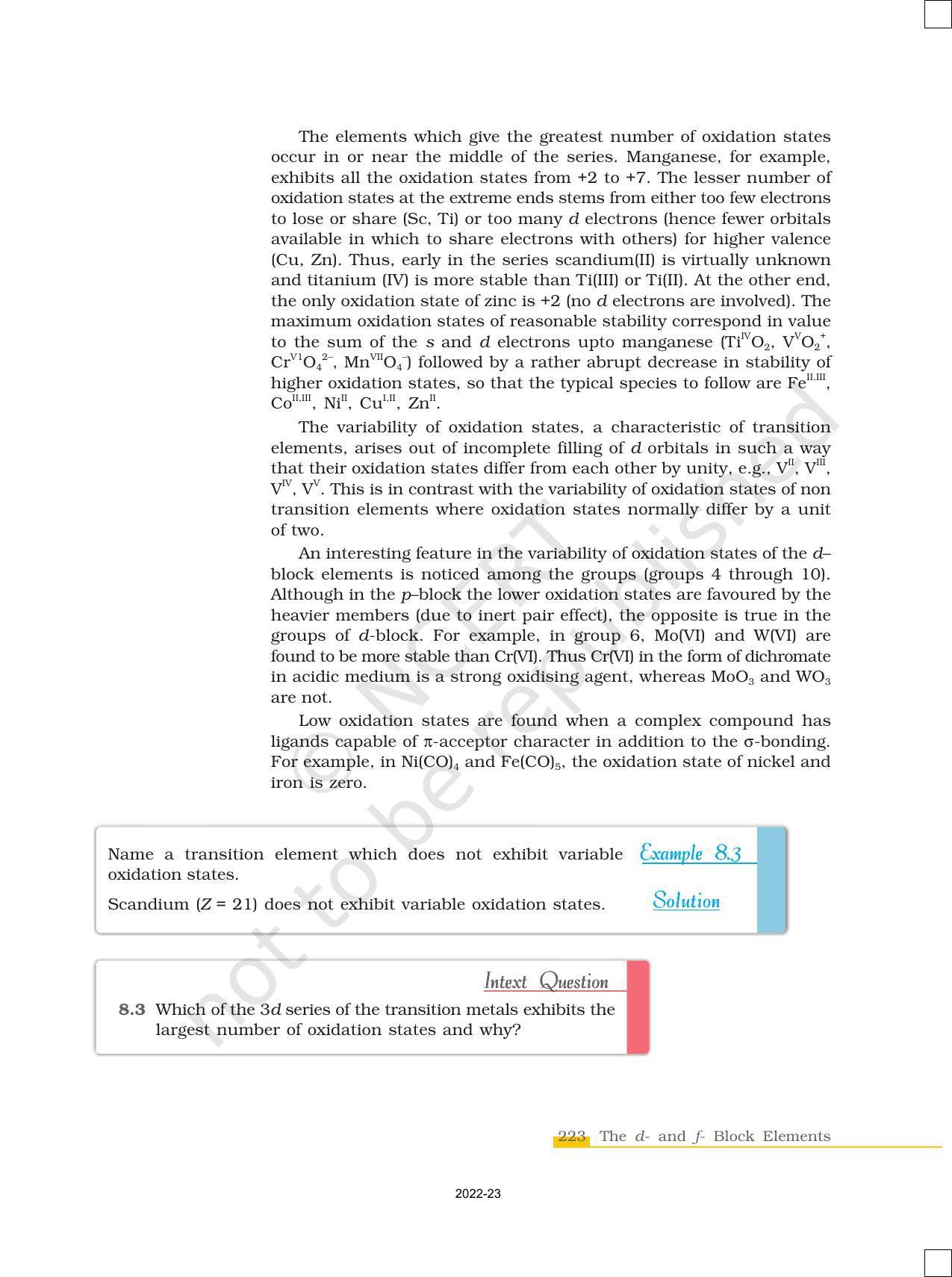 NCERT Book for Class 12 Chemistry Chapter 8 The d and f Block Elements - Page 9