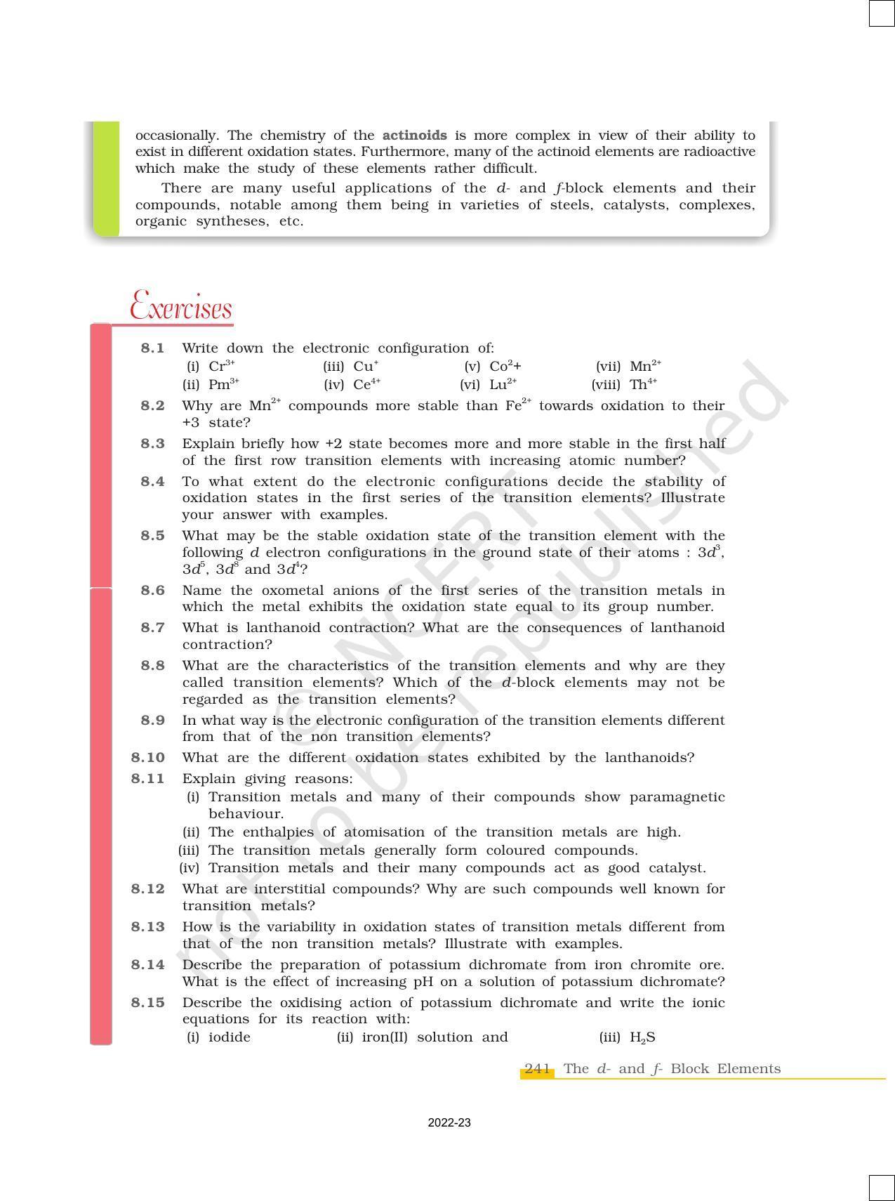 NCERT Book for Class 12 Chemistry Chapter 8 The d and f Block Elements - Page 27