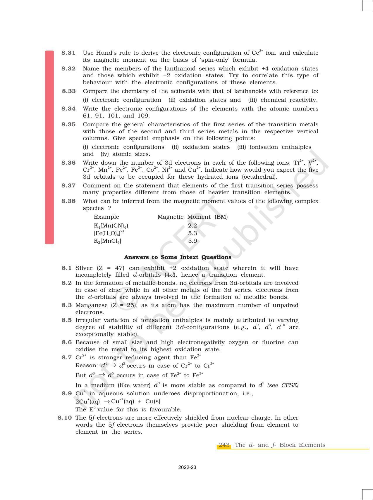 NCERT Book for Class 12 Chemistry Chapter 8 The d and f Block Elements - Page 29
