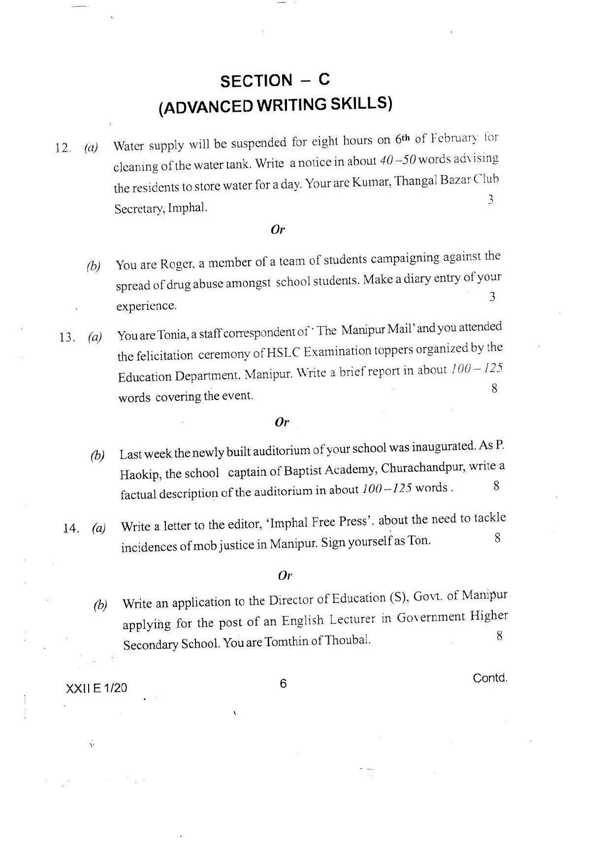 COHSEM Class 12 English Question Papers 2020 - Page 6