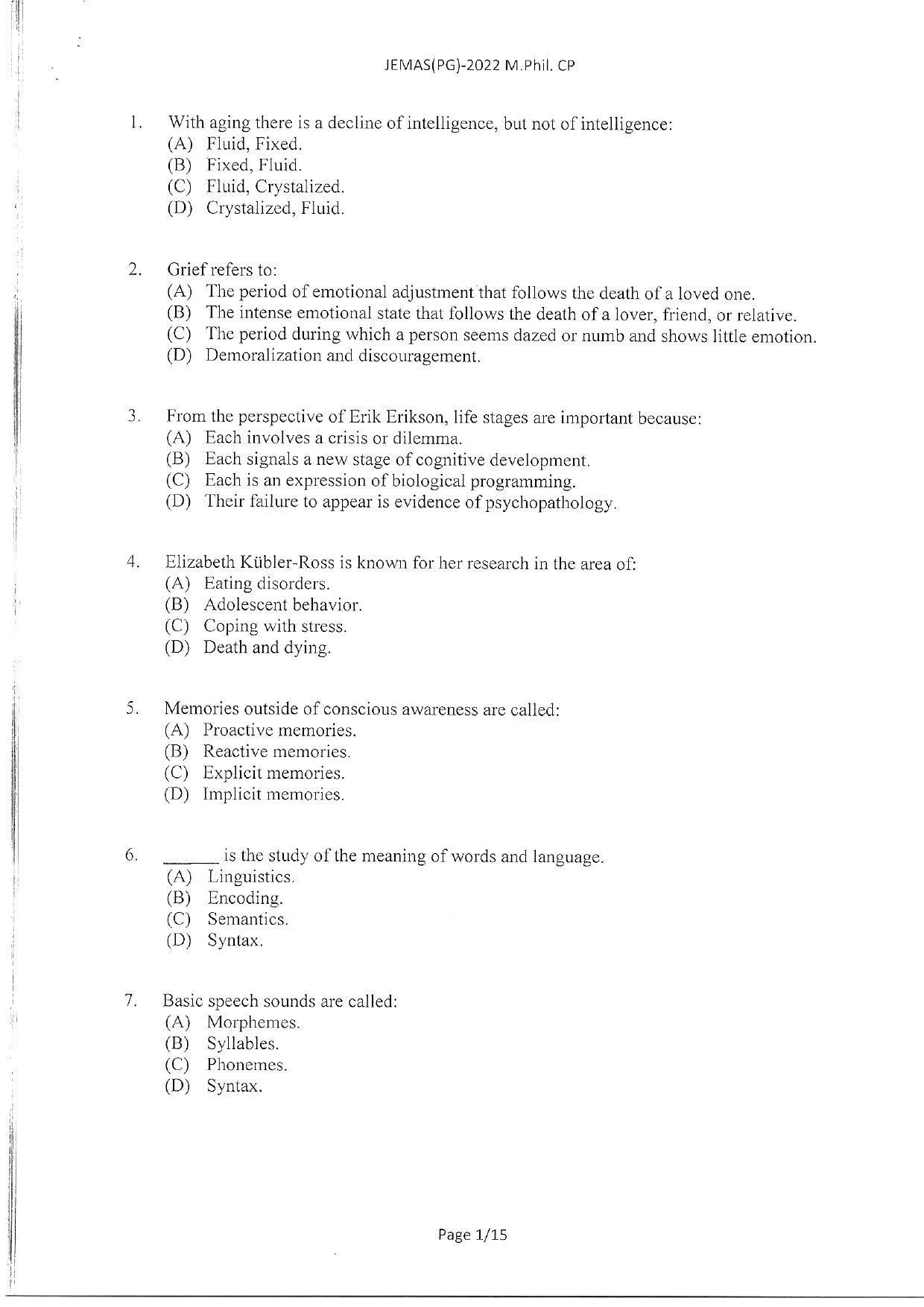 WBJEEB JEMAS (PG) 2022 MPhil CP Question Paper - Page 3
