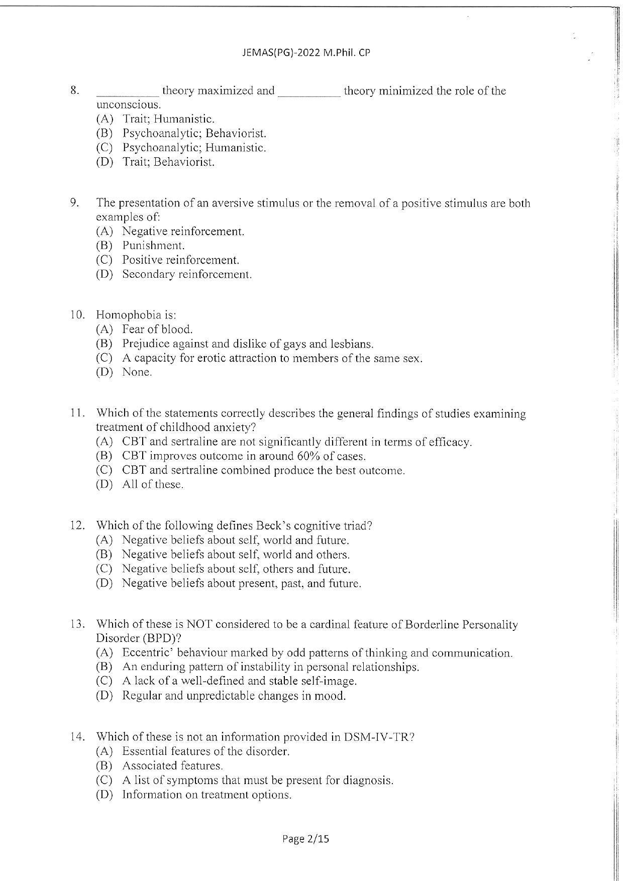 WBJEEB JEMAS (PG) 2022 MPhil CP Question Paper - Page 4