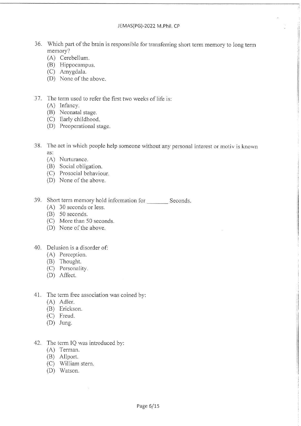 WBJEEB JEMAS (PG) 2022 MPhil CP Question Paper - Page 8