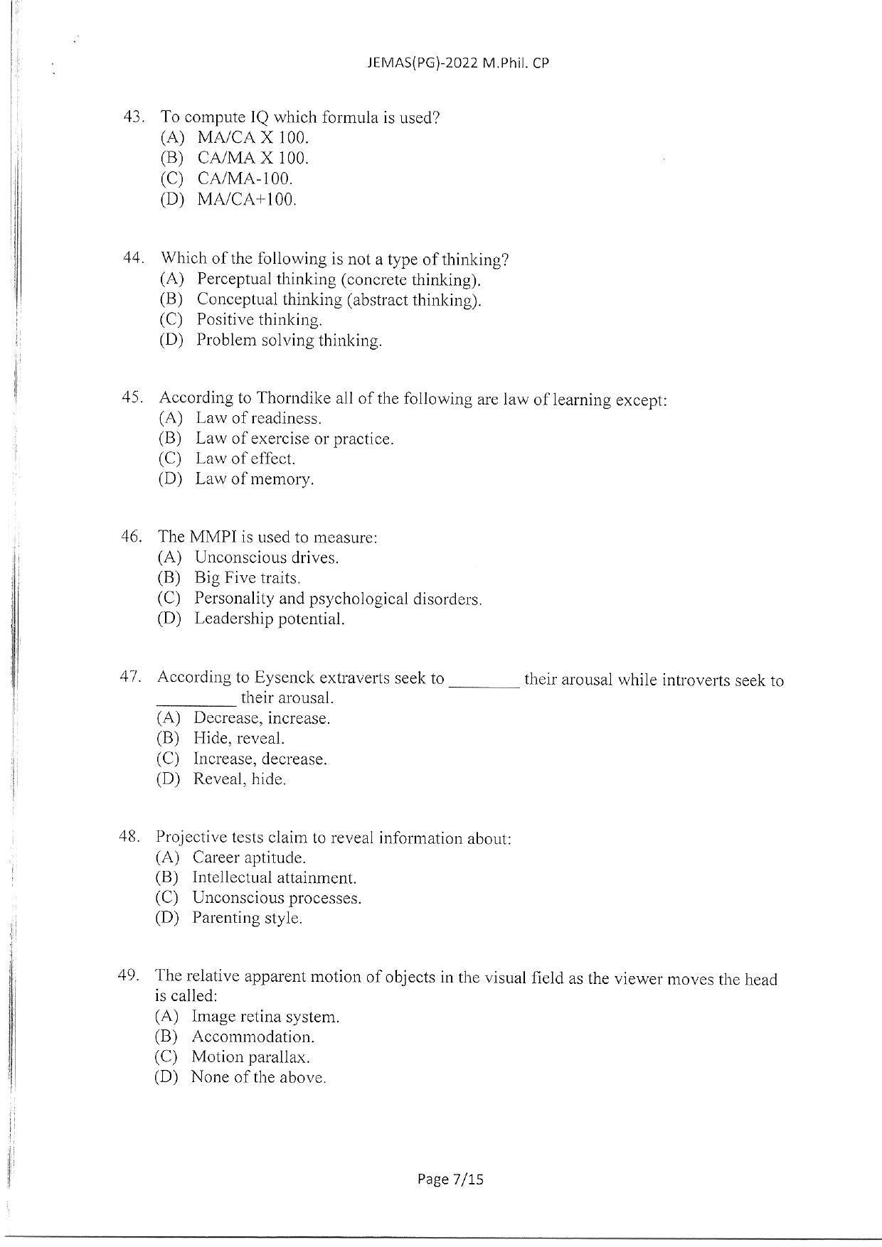 WBJEEB JEMAS (PG) 2022 MPhil CP Question Paper - Page 9